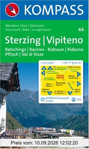 Sterzing, Vipiteno: Ratschings/Racines, Ridnaun/Ridanna, Pfitsch/Val di Vizze. Wander-, Bike- und Skitourenkarte. 1:50.000. GPS-genau