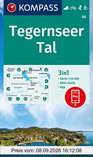 KOMPASS Wanderkarte 08 Tegernseer Tal 1:25.000: 3in1 Wanderkarte mit Aktiv Guide inklusive Karte zur offline Verwendung in der KOMPASS-App. Fahrradfahren. Skitouren. Langlaufen.