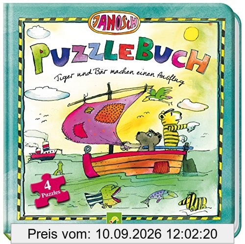 Janosch Puzzlebuch - Tiger und Bär machen einen Ausflug: Mit 4 Puzzles á 12 Teilen