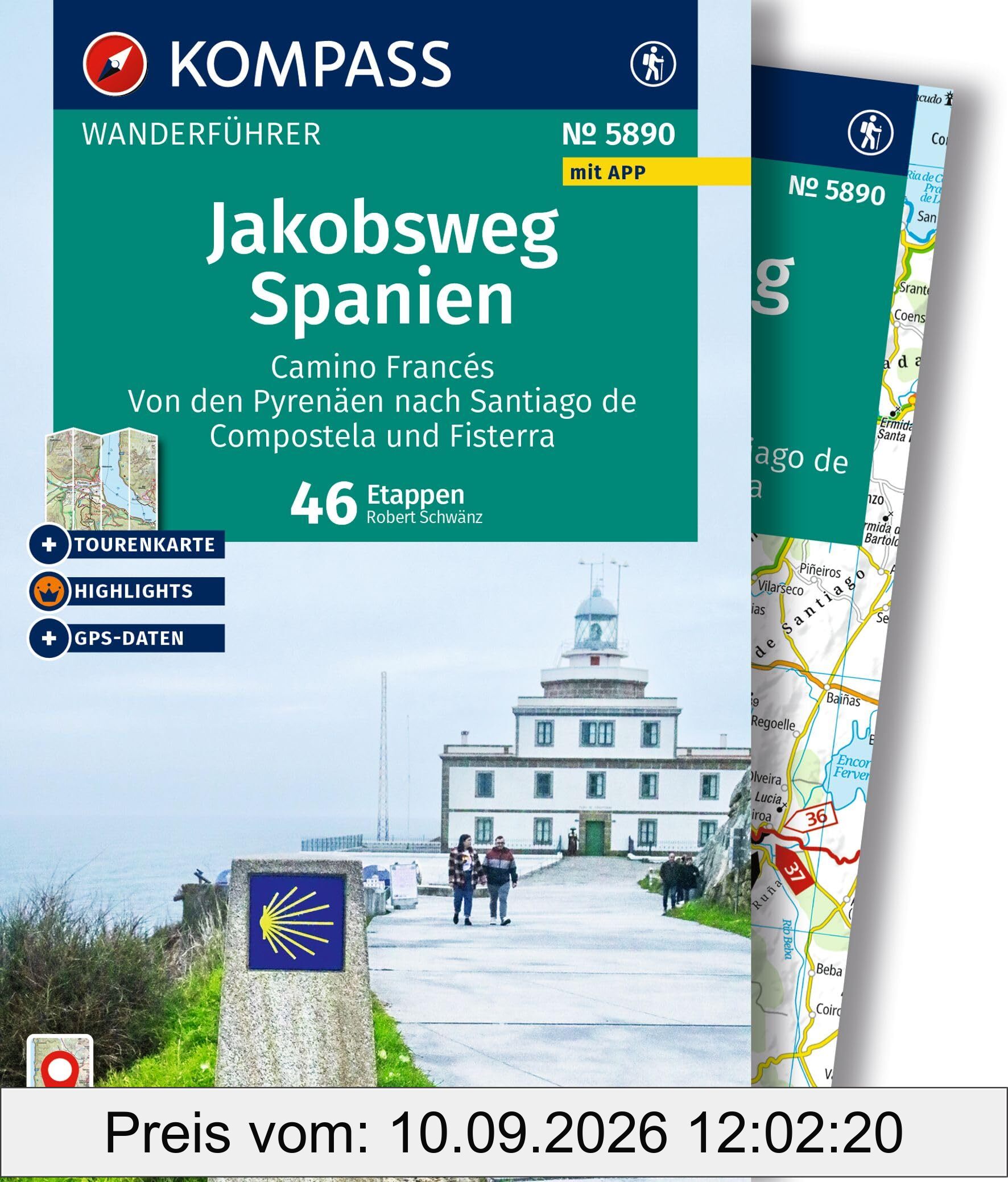 KOMPASS Wanderführer Jakobsweg Spanien, Camino Francés. Von den Pyrenäen nach Santiago de Compostela und Fisterra, 46 Etappen mit Extra-Tourenkarte: mit Touren und GPS-Daten in der KOMPASS-App