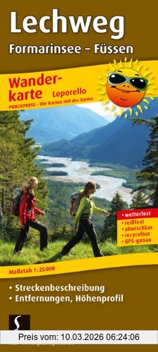 PublicPress Wanderkarte Leporello Lechweg Formarinsee - Füssen, Mit Streckenbeschreibunge, Entfernungen, Höhenprofil Wetterfest, Reißfest, Abwischbar,