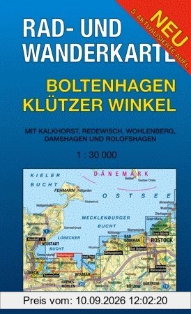 Rad- und Wanderkarte Boltenhagen, Klützer Winkel: Mit Kalkhorst, Redewisch, Wohlenberg, Damshagen, Rolofshagen. Maßstab 1:30.000.