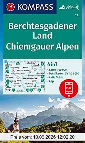 KOMPASS Wanderkarte Berchtesgadener Land, Chiemgauer Alpen: 4in1 Wanderkarte 1:50000 mit Aktiv Guide und Detailkarten inklusive Karte zur offline ... Skitouren. (KOMPASS-Wanderkarten, Band 14)