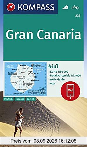 Gran Canaria: 4in1 Wanderkarte 1:50000 mit Aktiv Guide und Detailkarten inklusive Karte zur offline Verwendung in der KOMPASS-App. Fahrradfahren. (KOMPASS-Wanderkarten, Band 237)