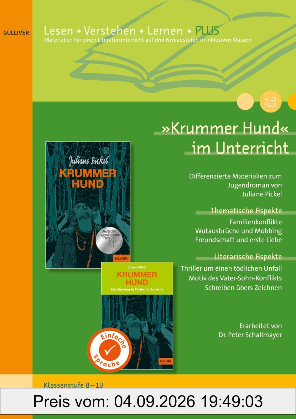 »Krummer Hund« im Unterricht PLUS: Differenzierte Materialien zum Jugendroman von Juliane Pickel (Klassenstufe 8-10, mit Kopiervorlagen)