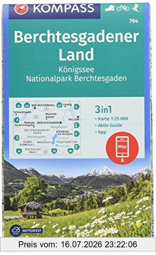 Kompass-Karten GmbH Berchtesgadener Land, Königssee, Nationalpark Berchtesgaden, 3in1 Wanderkarte 1, 25000 Mit Aktiv Guide Inklusive Karte Zur Offline Verwendung In Der
