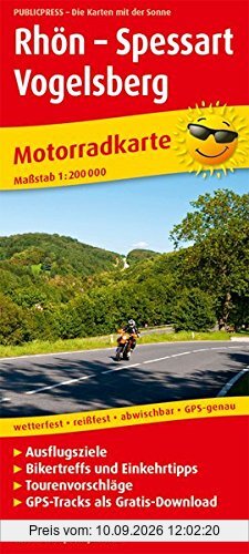 Rhön - Spessart - Vogelsberg: Motorradkarte mit Tourenvorschlägen, GPS-Tracks zum Gratis-Download, Ausflugszielen, Einkehr- & Freizeittipps, ... GPS-genau. 1:200000 (Motorradkarte / MK)