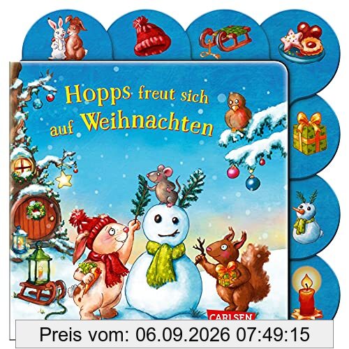 Hopps freut sich auf Weihnachten: Buntes Registerbuch ab 18 Monaten | Pappbilderbuch mit Hasenkind und Reimen für die erste Weihnachtszeit