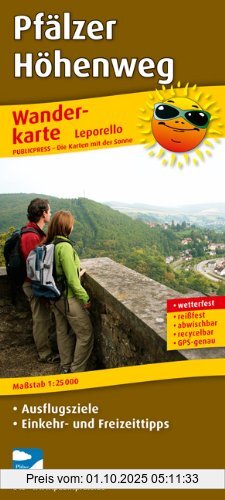 Pfälzer Höhenweg: Wanderkarte mit Ausflugszielen, Einkehr- & Freizeittipps, wetterfest, reißfest, abwischbar, GPS-genau. 1:25000