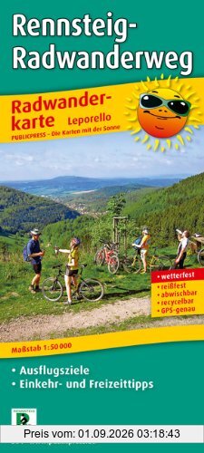 Radwanderkarte Rennsteig-Radwanderweg: Mit Ausflugszielen, Einkehr- und Freizeittipps, reissfest, wetterfest, abwischbar. Leporello GPS-genau 1:50000: ... und wieder abwischbar, Leporello GPS-genau