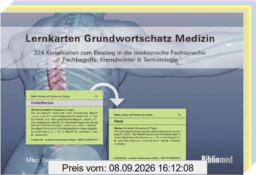 Lernkarten Grundwortschatz Medizin - 324 Karteikarten zum Einstieg in die medizinische Fachsprache: Fachbegriffe, Fremdwörter & Terminologie