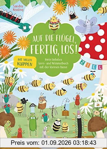 Auf die Flügel, fertig, los!: Mein liebstes Lern- und Wimmelbuch mit der kleinen Biene - Pappbilderbuch mit vielen Klappen für Kinder ab 30 Monaten