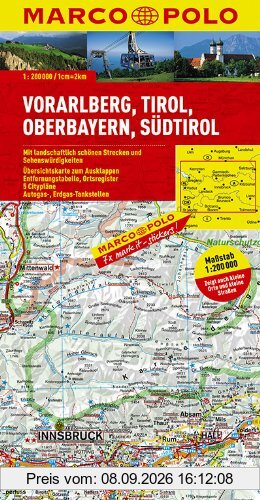 MARCO POLO Karte Vorarlberg, Tirol, Oberbayern, Südtirol 1:200.000