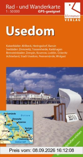 Usedom 1 : 50 000 Rad- und Wanderkarte: GPS geeignet, Touren-Tipps auf der Rückseite