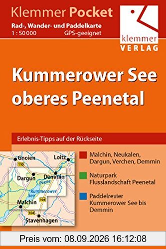 Klemmer Pocket Rad-, Wander- und Paddelkarte Kummerower See - oberes Peenetal: GPS geeignet, Erlebnis-Tipps auf der Rückseite, 1:50000