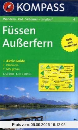 Füssen, Außerfern: Wander-, Rad-, Skitouren- und Langlaufkarte. Mit Panorama. GPS-genau. 1:50.000