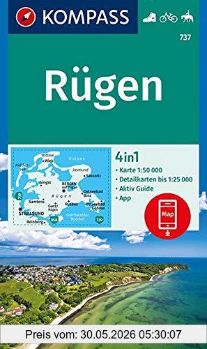 Kompass-Karten GmbH Rügen, 4in1 Wanderkarte 1, 50000 Mit Aktiv Guide Und Detailkarten Inklusive Karte Zur Offline Verwendung In Der Kompass-App. Fahrradfahren. Reiten.