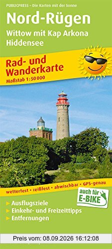 Nord-Rügen, Wittow mit Kap Arkona, Hiddensee: Rad- und Wanderkarte mit Ausflugszielen, Einkehr- & Freizeittipps, wetterfest, reißfest, abwischbar, GPS-genau. 1:50000 (Rad- und Wanderkarte / RuWK)