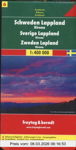 Freytag & Berndt Autokarte Schweden Blatt 6 Lappland / Kiruna 1 , 400 000, Sehenswürdigkeiten - Entfernungen In Km - Campingplätze