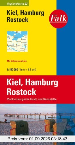 Falk Regionalkarte Kiel - Hamburg - Rostock 1:150 000 Mecklenburgische Küste und Seenplatte