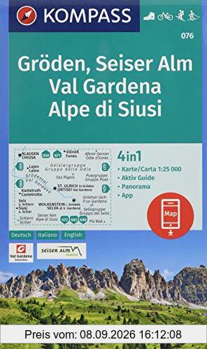 Gröden, Seiser Alm, Val Gardena, Alpe di Siusi: 4in1 Wanderkarte 1:25000 mit Panorama und Aktiv Guide inklusive Karte zur offline Verwendung in der ... Langlaufen. (KOMPASS-Wanderkarten, Band 76)