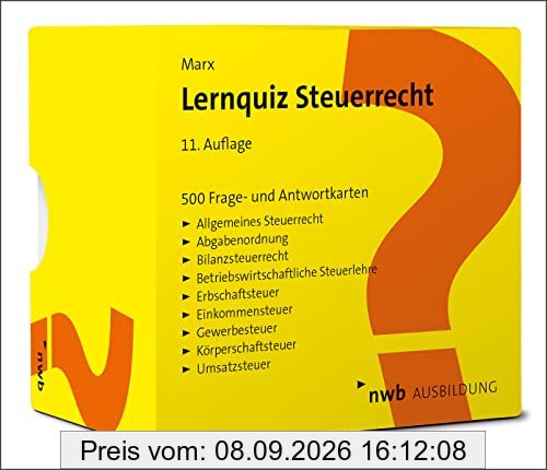 Lernquiz Steuerrecht: 500 Lernkarten mit Fragen und Antworten.