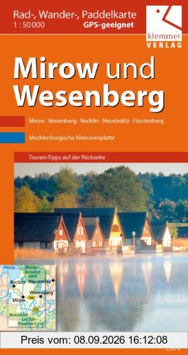 Rad-, Wander- und Paddelkarte Mirow und Wesenberg: Maßstab 1:50.000, GPS geeignet, Touren-Tipps auf der Rückseite