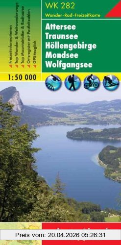 Freytag-Berndt und Artaria Kg Freytag Berndt Wanderkarten, Wk 282, Attersee - Traunsee - Höllengebirge - Mondsee - Wolfgangsee, Gps, Utm - Maßstab 1, 50 000