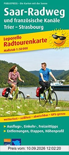 Radwanderkarte Saar-Radweg und französische Kanäle, Konz - Strasbourg: Mit Ausflugszielen, Einkehr- & Freizeittipps, wetterfest, reißfest, abwischbar, GPS-genau. 1:50000