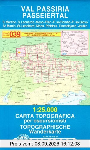 Passeiertal: Wanderkarte Tabacco 039. 1:25000 (Cartes Topograh)