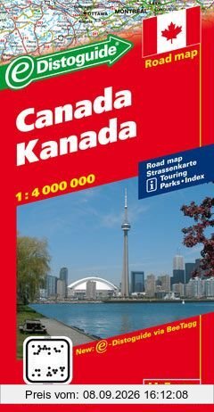 Hallwag Straßenkarten, Kanada: Karte mit Distoguide, Reiseinformationen mit Piktogrammen, Sehenswürdigkeiten, Nationalparks und Monumenten, States BeeTagg und Index. 1:4 Mio