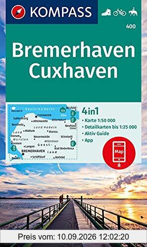 KOMPASS Wanderkarte Bremerhaven, Cuxhaven: 4in1 Wanderkarte 1:50000 mit Aktiv Guide und Detailkarten inklusive Karte zur offline Verwendung in der ... Reiten. (KOMPASS-Wanderkarten, Band 400)