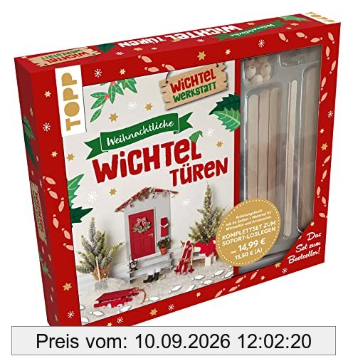 Kreativ-Set: Weihnachtliche Wichteltüren. Anleitungsbuch mit Material zum Sofort-Loslegen. Set zum Spiegel-Bestseller: Box (24 x 21,5 x 3,5 cm), Anleitungsbuch (64 Seiten, DIN A5, Softcover), 50 Holzspatel in unterschiedlichen Größen, Holzperlen, Graupapp
