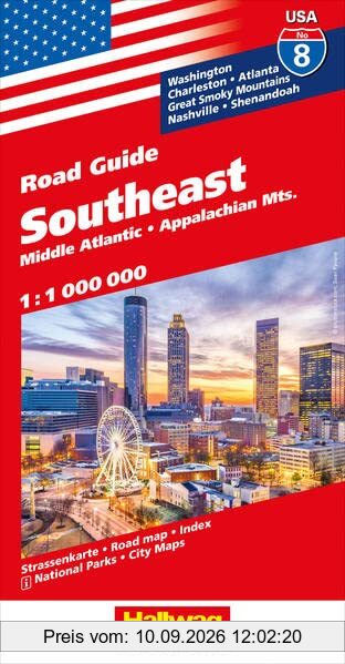 Southeast Middle Atlantic, Appalachian Mts. Nr. 08 USA Road Guide 1:1 Mio.: Middle Atlantic, Appalachian Mts. (Hallwag Strassenkarten)