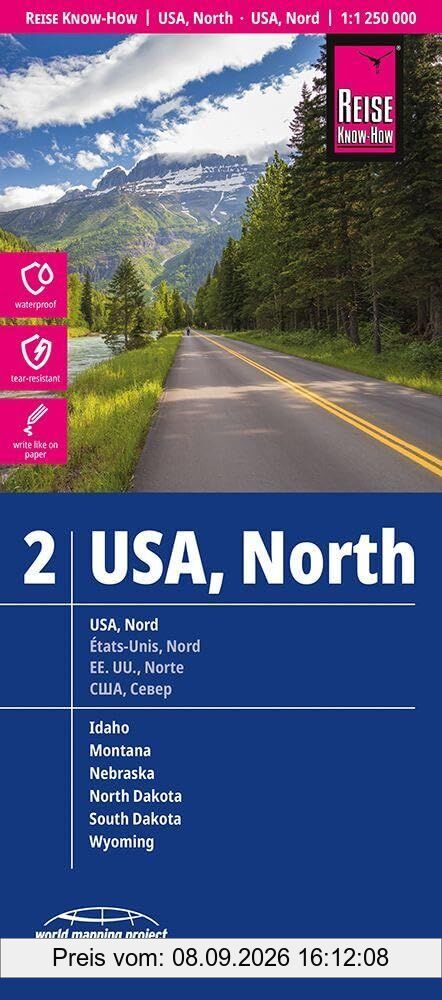 Reise Know-How Landkarte USA 02, Nord / North (1:1.250.000)