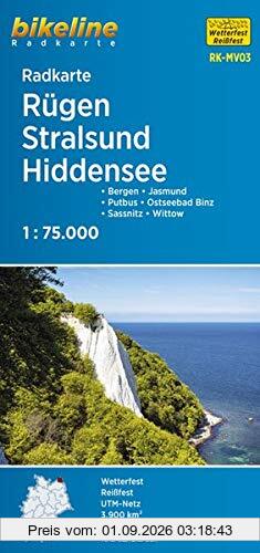 Radkarte Rügen Stralsund Hiddensee (RK-MV03): Bergen – Jasmund – Putbus – Ostseebad Binz – Sassnitz – Wittow, 1:75.000,wetterfest/reißfest, GPS-tauglich mit UTM-Netz (Bikeline Radkarte)