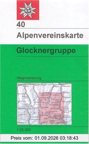 DAV Alpenvereinskarte 40 Glocknergruppe 1 : 25 000 Wegmarkierung: Topographische Karte