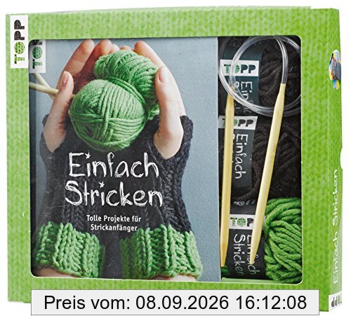 Kreativ-Set Einfach Stricken: Buch mit Strickgrundlagen und einfachen Anleitungen und Material für 2 Handstulpen: 60g Garn in 3 Farben und Rundstricknadel (Buch plus Material)