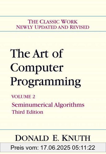 Binding : Gebundene Ausgabe, Edition : 3. A., Label : Addison-Wesley Longman, Amsterdam, Publisher : Addison-Wesley Longman, Amsterdam, NumberOfItems : 1, medium : Gebundene Ausgabe, numberOfPages : 762, publicationDate : 1997-11-04, authors : Knuth, Donald Ervin, languages : english, ISBN : 0201896842