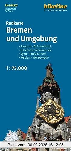 Radkarte Bremen und Umgebung (RK-NDS07): Bassum – Delmenhorst – Osterholz-Scharmbeck – Syke – Teufelsmoor – Verden – Worpswede (Bikeline Radkarte)