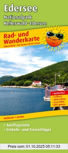 Rad- und Wanderkarte Edersee, Nationalpark Kellerwald-Edersee: mit Ausflugszielen, Einkehr- & Freizeittipps, wetterfest, reißfest, abwischbar, GPS-genau. 1:50000