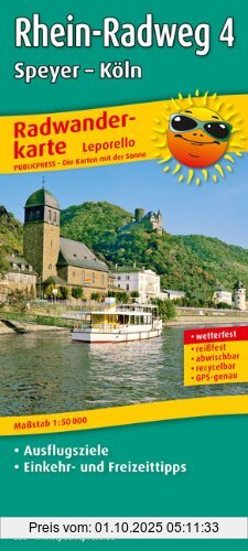 Radwanderkarte Rhein-Radweg 4, Speyer - Köln: Mit Ausflugszielen, Einkehr- & Freizeittipps, wetterfest, reißfest, abwischbar, GPS-genau. 1:50000: mit ... reissfest, abwischbar, GPS-genau. 1:50000