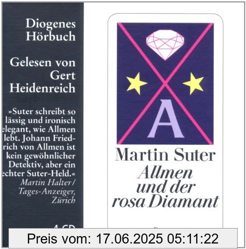 Binding : Audio CD, Edition : 1, Label : Diogenes, Publisher : Diogenes, NumberOfItems : 4, Format : Audiobook, medium : Audio CD, publicationDate : 2011-07-26, runningTime : 277 minutes, authors : Martin Suter, narrators : Gert Heidenreich, languages : german, ISBN : 3257803133