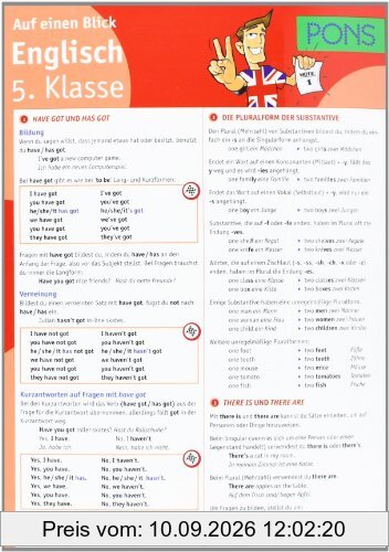 PONS Englisch 5. Klasse auf einen Blick: Die kompakte Übersicht für das ganze Schuljahr. 6 Seiten laminiert zum Aufklappen