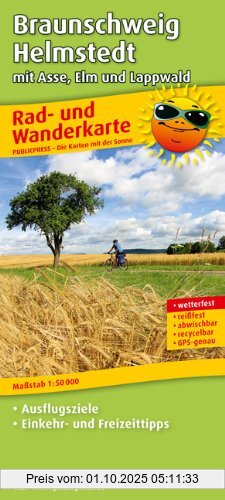 Rad- und Wanderkarte Braunschweig - Helmstedt mit Asse, Elm und Lappwald: Mt Ausflugszielen, Einkehr- & Freizeittipps, wetterfest, reissfest, abwischbar, GPS-genau. 1:50000