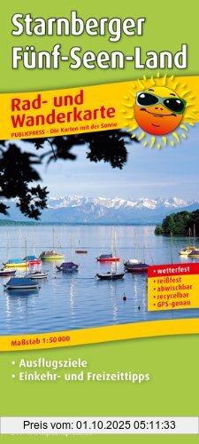 Rad- und Wanderkarte Starnberger Fünf-Seen-Land: Mit Ausflugszielen, Einkehr- & Freizeittipps, wetterfest, reissfest, abwischbar, GPS-genau. 1:50000