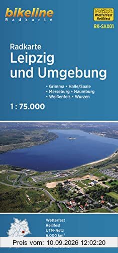 Radkarte Leipzig und Umgebung (RK-SAX01): Grimma, Halle/Saale, Merseburg, Naumburg, Weißenfels, Wurzen; 1:75.000, wetterfest/reißfest, GPS-tauglich mit UTM-Netz 1:75.000 (Bikeline Radkarte)