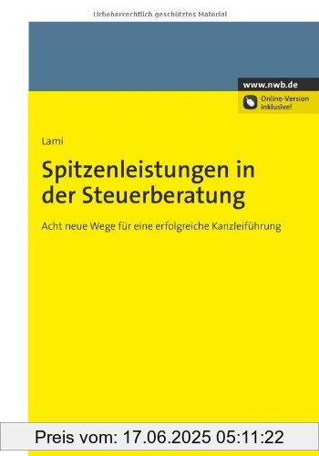 Binding : Gebundene Ausgabe, Edition : 1. Aufl., Online-Version inklusive., Label : NWB Verlag, Publisher : NWB Verlag, medium : Gebundene Ausgabe, numberOfPages : 283, publicationDate : 2011-07-14, authors : Stefan Lami, languages : german, ISBN : 3482606110