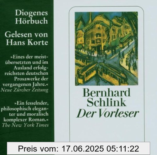 Binding : Audio CD, Edition : 12., Aufl., Label : Diogenes, Publisher : Diogenes, NumberOfDiscs : 4, NumberOfItems : 4, Format : Audiobook, medium : Audio CD, publicationDate : 2005-10-01, authors : Bernhard Schlink, narrators : Hans Korte, languages : german, ISBN : 3257800045