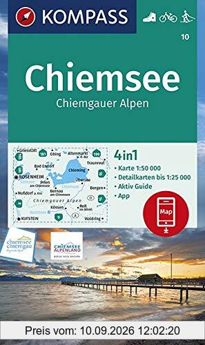 KOMPASS Wanderkarte Chiemsee, Chiemgauer Alpen: 4in1 Wanderkarte 1:50000 mit Aktiv Guide und Detailkarten inklusive Karte zur offline Verwendung in ... Langlaufen. (KOMPASS-Wanderkarten, Band 10)